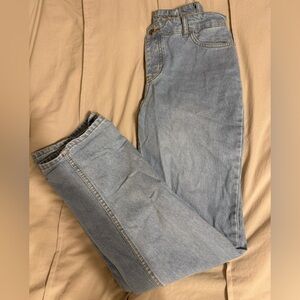 Size 4 boohoo blue baggy high rise jeans with cute cross over buttons